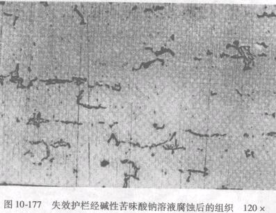 圖10一177失效護欄經(jīng)堿性苦味酸鈉溶液腐蝕后的組織120x